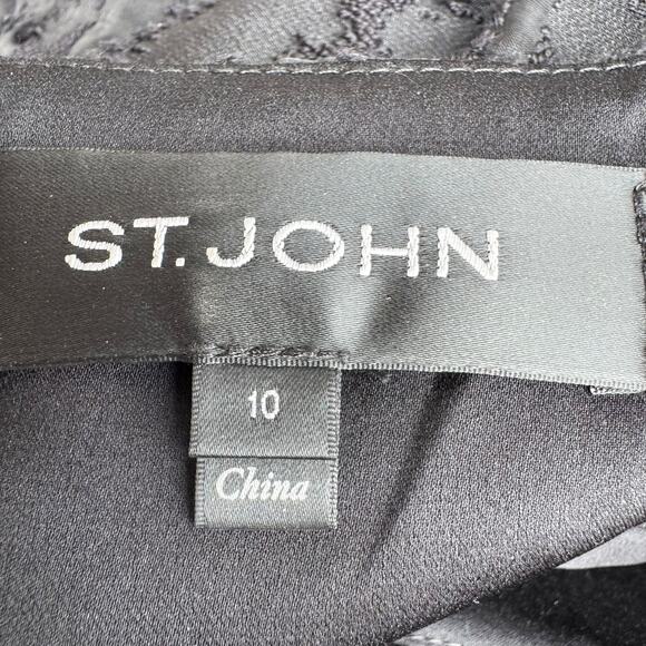 St. John 10 Black Lace Maxi Dress Godet Mermaid Evening Gown Boat Neck - Picture 8 of 12